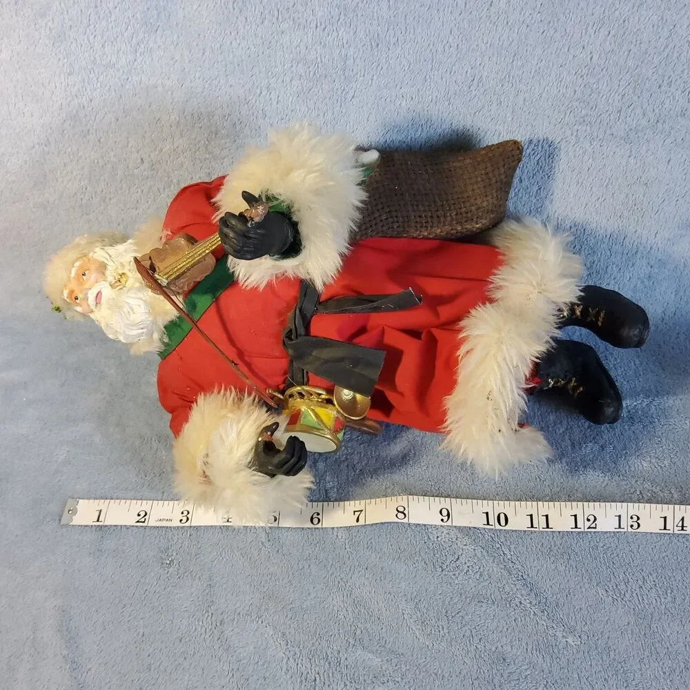 Vintage Santa Claus Figurine Playing Violin Fiddle Toy Sack Philippines **FLAW**